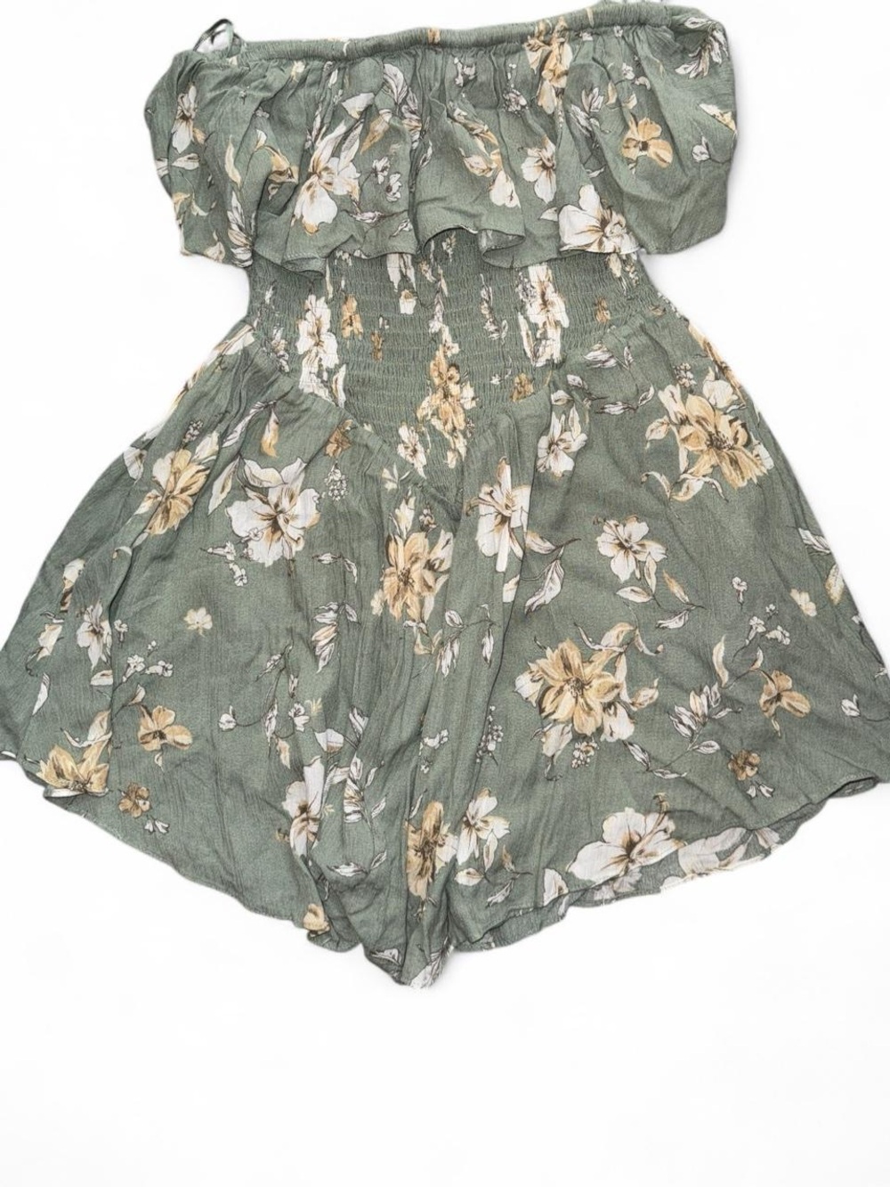 Promesa New With Tag Pale Olive Green Floral Ruffle Strapless Romper